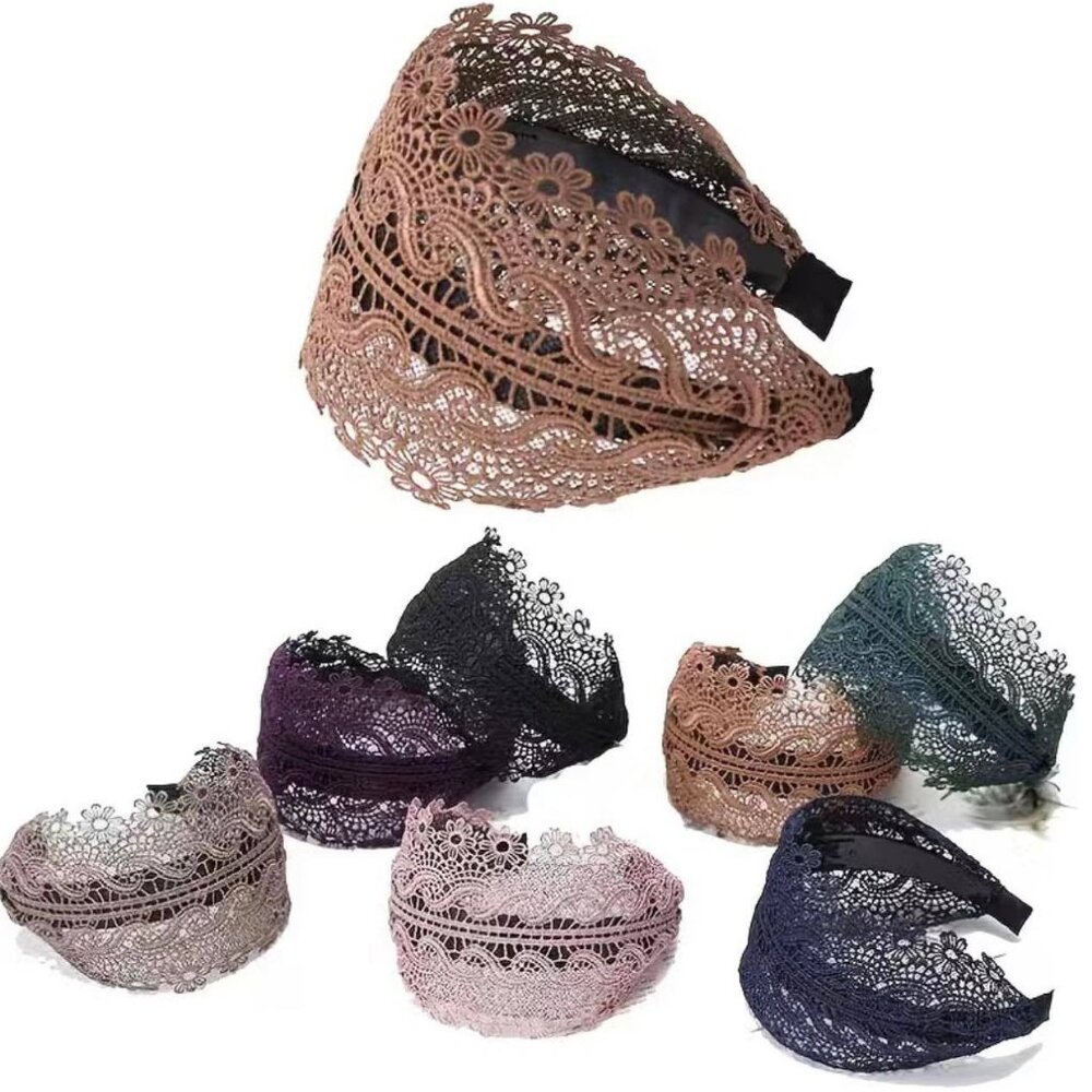 Brand New Crocheted Lace Headbands in Colors of Coffee or Charcoal